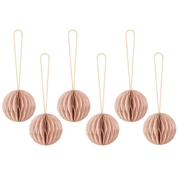 Waben-Kugeln, zum Aufhängen, Ø5cm, rosé mit goldenem Rand, 6 Stück
