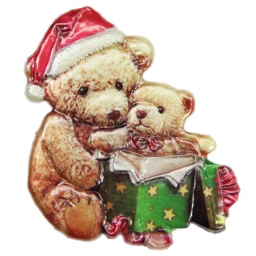 Wachsornament, Weihnachts-Teddys, farbig, geprägt, 7,5x7,5cm