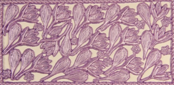 Wachsornament-Platte Krokusse, 16 x 8 cm, flieder