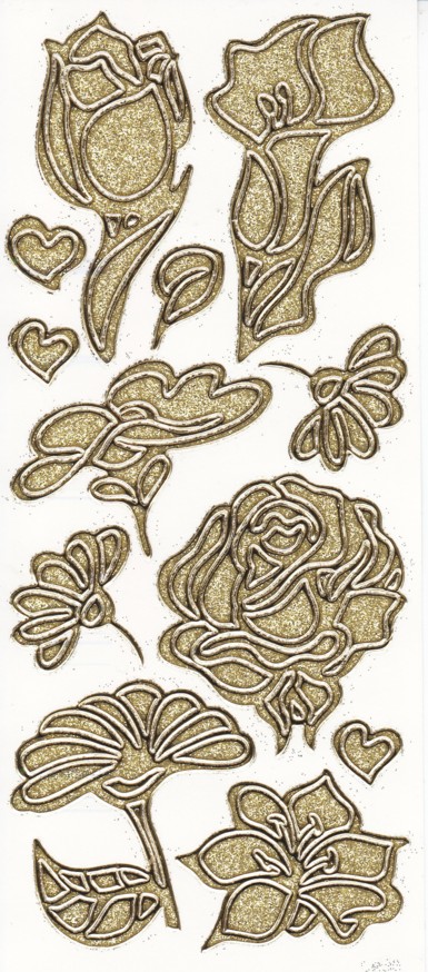 Microglitter-Sticker, Blumen, gold, Verschiedene Motive
