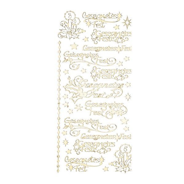 Sticker, Schrift, Gesegnetes Fest, Kerzen, Sterne & Ilex, Spiegelfolie, gold