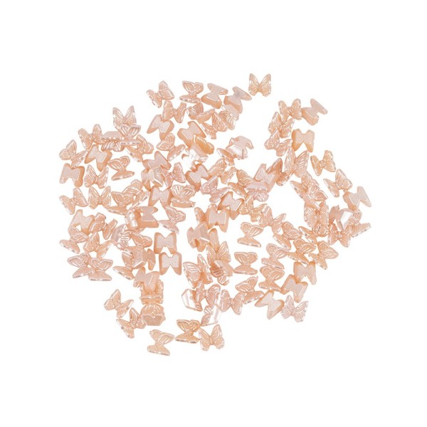 Miniatur-Schmuckstein-Schmetterlinge, perlmutt, 0,6cm x 0,6cm x 0,3cm, pastell-apricot, 100 Stück