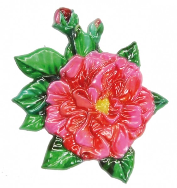 Wachsornament Busch-Röschen, farbig, geprägt, 8,5 x 7 cm