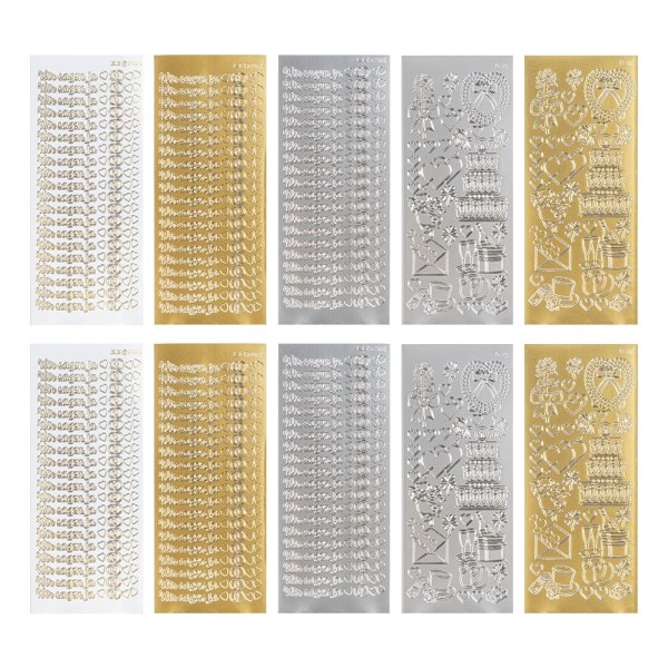 Sticker, Hochzeit 3, Perlmutt- und Spiegelfolie, 5 verschiedene Designs, 10 Bogen