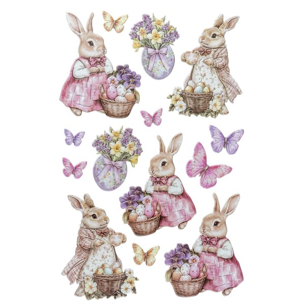 3-D Relief-Sticker, Hasen mit Frühlingsblumen 4, versch. Größen, selbstklebend