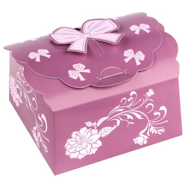 Zier-Faltboxen, Design 3, 12cm x 12cm x 6cm, aubergine mit rosafarbener Perlmuttveredelung, 10 Stück
