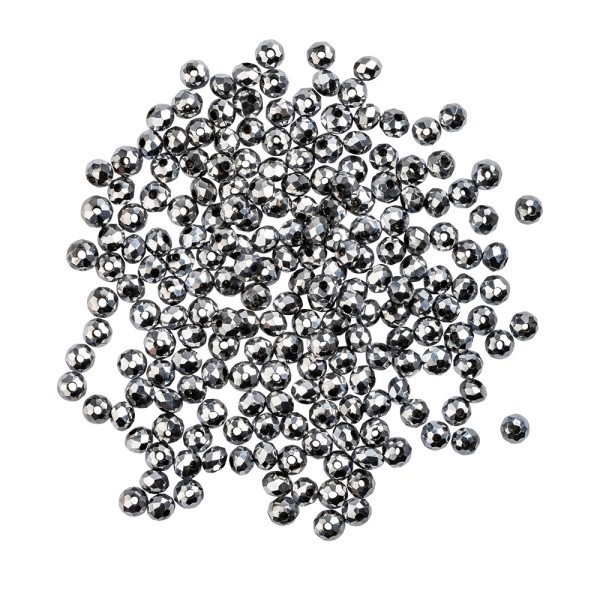 Perlen, rund, Ø 3mm, facettiert, antiksilber, metallic, 200 Stück