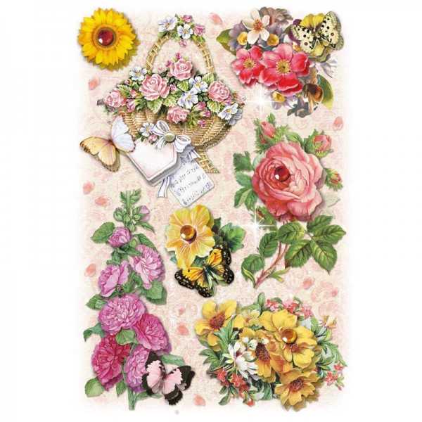 3-D Stickerbogen, Gartenblumen 7, 12,7 x 18,8 cm