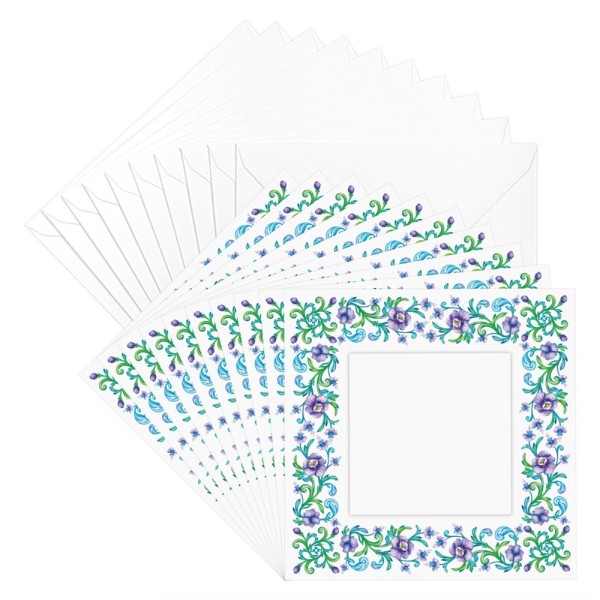 Motiv-Grußkarten & Umschläge, Blumenrand, 16cm x 16cm, 20-teilig