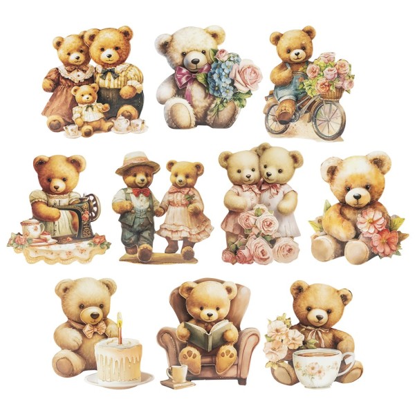 3-D Motive, Teddybären-Grüße, 6,5-9cm, 10 Motive