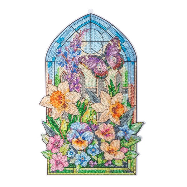 Diamond-Painting-Fensterbild, Glaskunst-Optik XL, Frühlingsblumen, 22,9cm x 3...