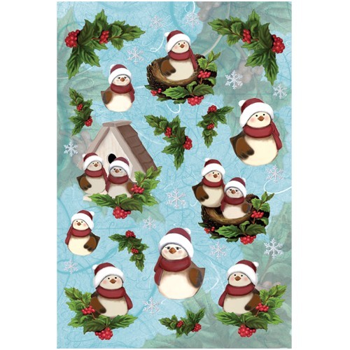 3-D Stickerbogen, Putzige Winter-Vögel, 12,5 x 18,5 cm