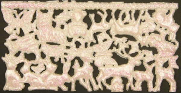 Wachsornament-Platte Tiere, ca. 16 x 8 cm, weiß-perlmutt