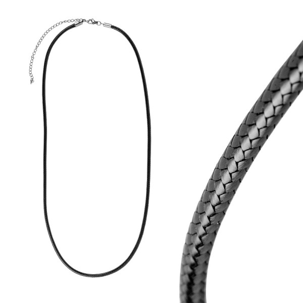 Lederoptik-Halsketten, 60cm lang, verlängerbar, Stärke: 3mm, schwarz, 3 Stück