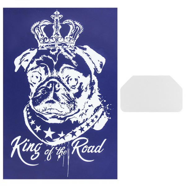 Siebdruckschablone Mops, King of the road, 32,5cm x 22,5cm, selbstklebend, inkl. Rakel