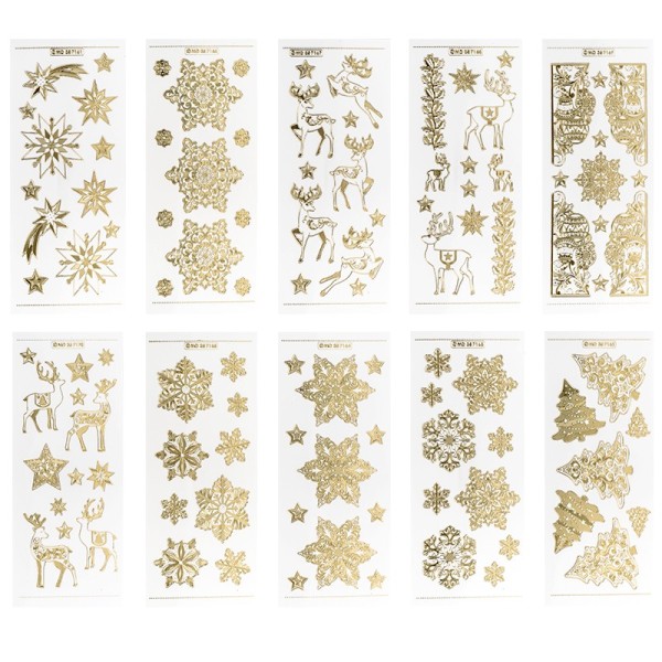 Gravur-Stickerbogen, Winter/Weihnacht 1, 10cm x 23cm, transparent/gold, 10 Bogen